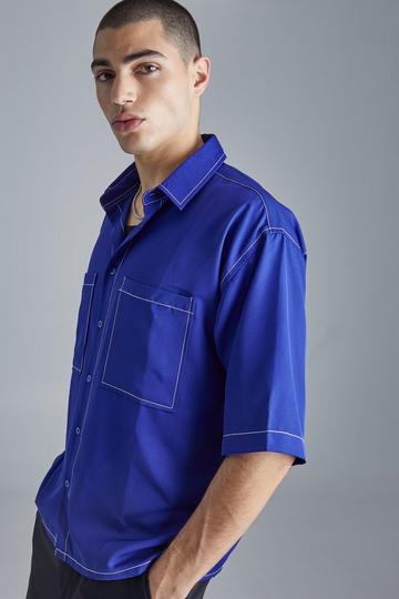 Boxy Dropped Shoulder Soft Twill Shirt blue