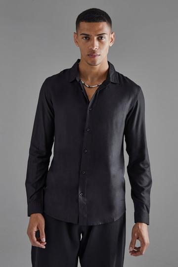 Plain Viscose Long Sleeve Shirt black