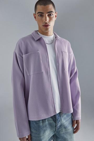 Pleated Boxy Zip Through Collared Shirt lilac