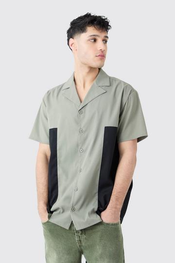 Sage Green Twill Short Sleeve Gusset Detail Shirt