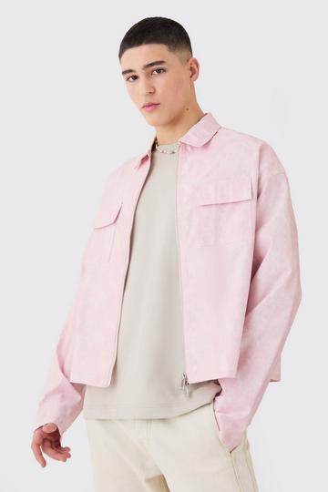 Camo Boxy Zip Through Overshirt pale pink