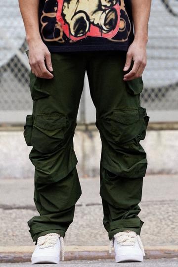 Khaki Parachute Multi Pocket Fixed Waist Trouser
