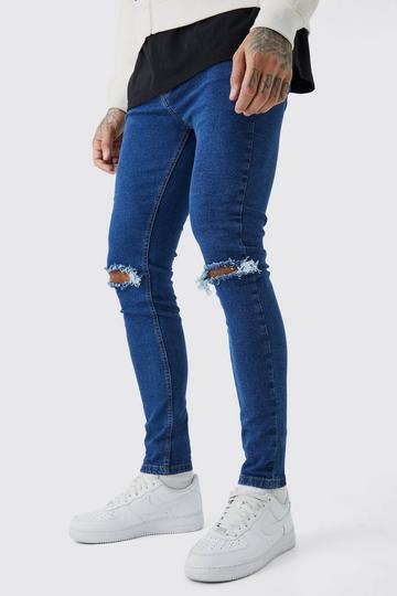 Blue Tall Super Skinny Stretch Ripped Knee Jeans