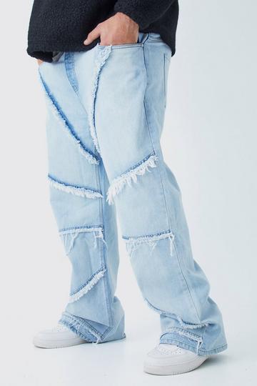 Plus Relaxed Rigid Flare Frayed Edge Jeans light blue