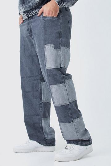Grey Plus Relaxed Rigid Patchwork Jeans