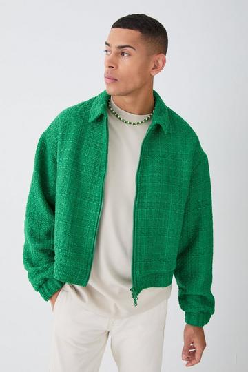 Oversized Boxy Boucle Zip Through Jacket green