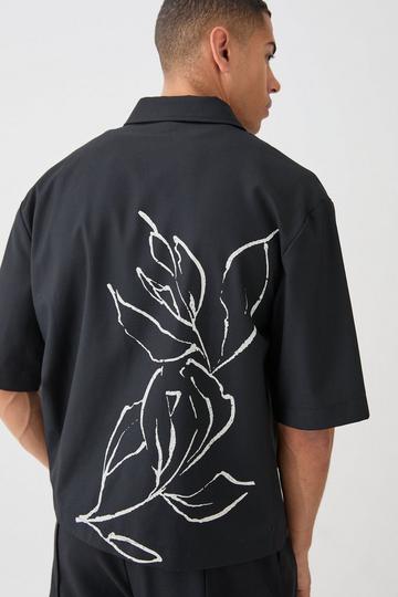 Oversized Stretch Floral Print Shirt black