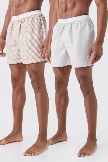 2 Pack Limited Stripe Woven Boxer Shorts stone