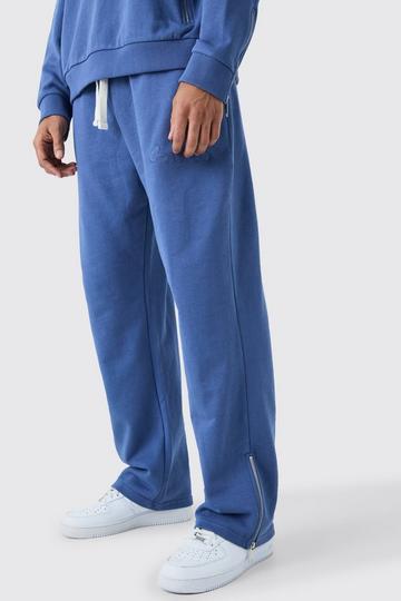 Oversized Loopback Ribbed Applique Zip Jogger blue