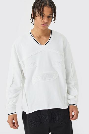 Oversized Boxy Embroidered Sports Rib Sweatshirt white