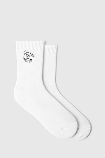 White 1 Pack Embroidered Bolt Sock