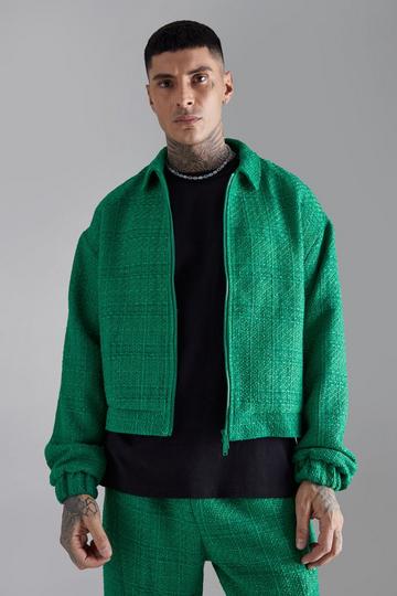 Tall Oversized Boxy Boucle Zip Through Jacket green