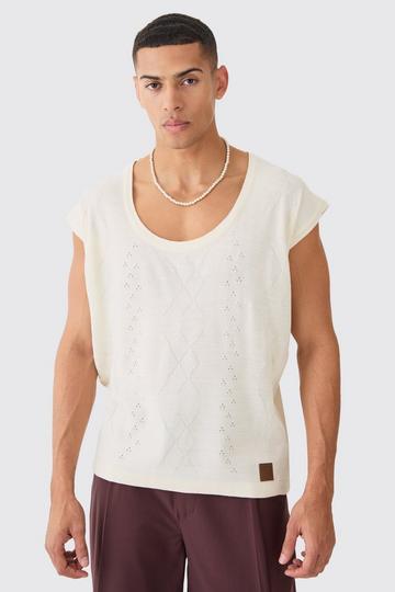 Relaxed Cable Knitted Vest ecru