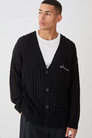 Oversized Homme Cable Knitted Cardigan black