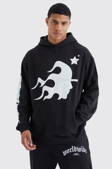 Oversized Homme Graphic Puff Print Hoodie black