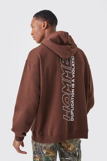 Chocolate Brown Oversized Overdye Graphic Homme Hoodie