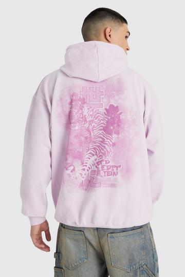Pink Oversized Overdye Tiger Graphic Hoodie