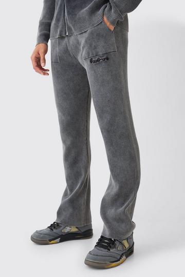 Regular Fit Acid Wash Ribbed Knitted Joggers grey