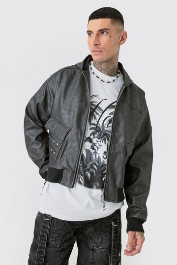 Tall Washed Pu Hooded Bomber black