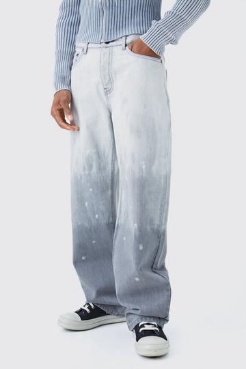 Grey Baggy Rigid Bleached Jeans In Light Grey