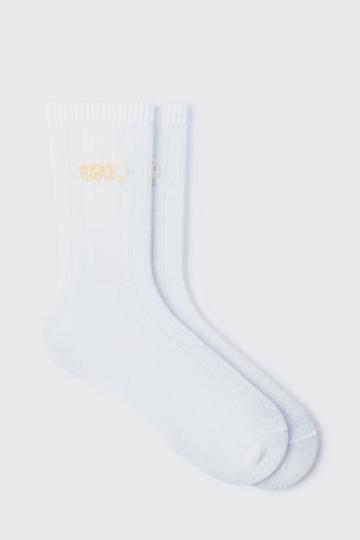 Man Drip Face Embroidered Socks light grey