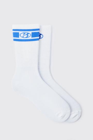 White 2 Pack B Sports Stripe Socks