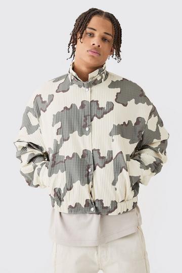Beige Micro Quilted Camo Strap Detail Bomber
