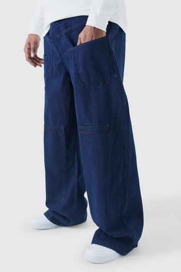 Plus Baggy Rigid Multi Pocket Carpenter Jeans indigo