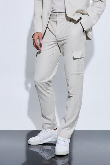 Stone Beige Skinny Fit Cargo Suit Trousers