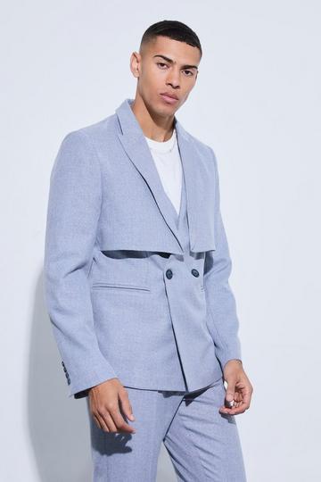 Grey Check Overlay Detail Slim Fit Blazer