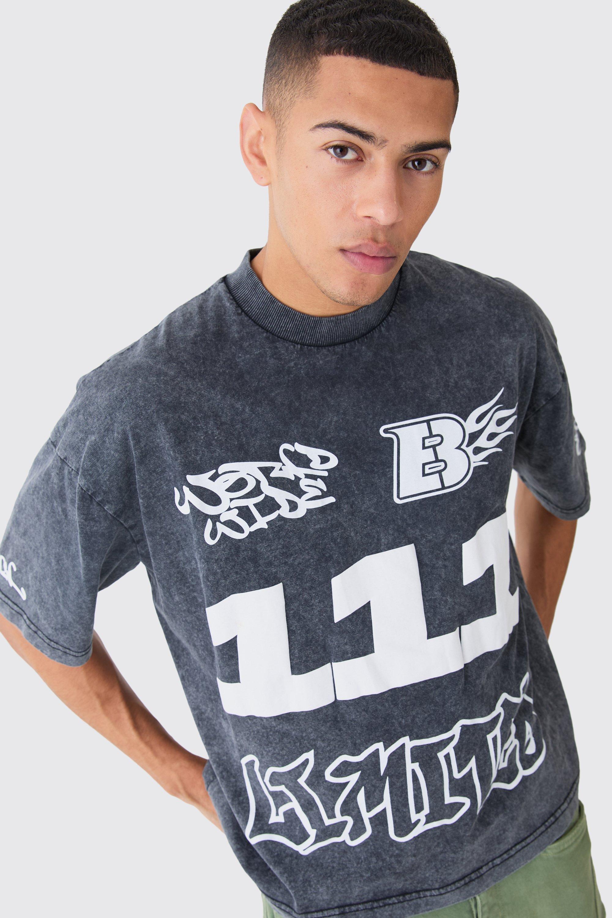 Oversized Boxy Extended Neck Puff Print Washed T-shirt
