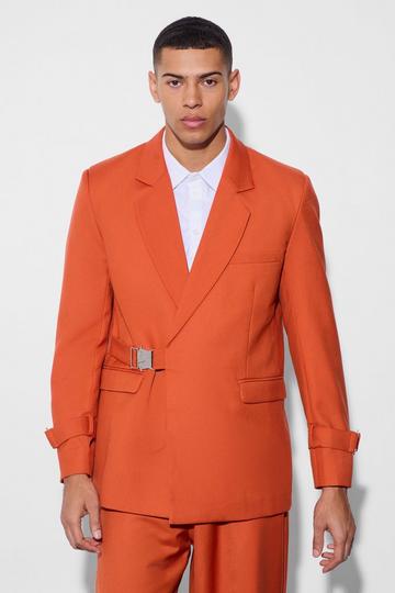 Buckle Chest & Cuff Relaxed Fit Suit Jacket ochre