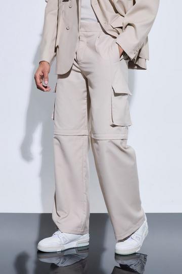 Stone Beige Tailored Zip Off Cargo Hybrid Trousers