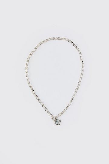 Silver Marble Pendant Chain Necklace