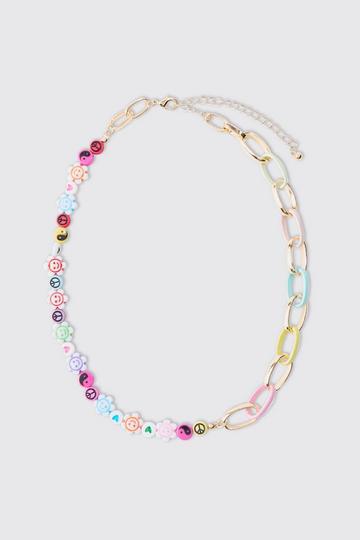 Multi Multi Colour Bead And Chain Necklace