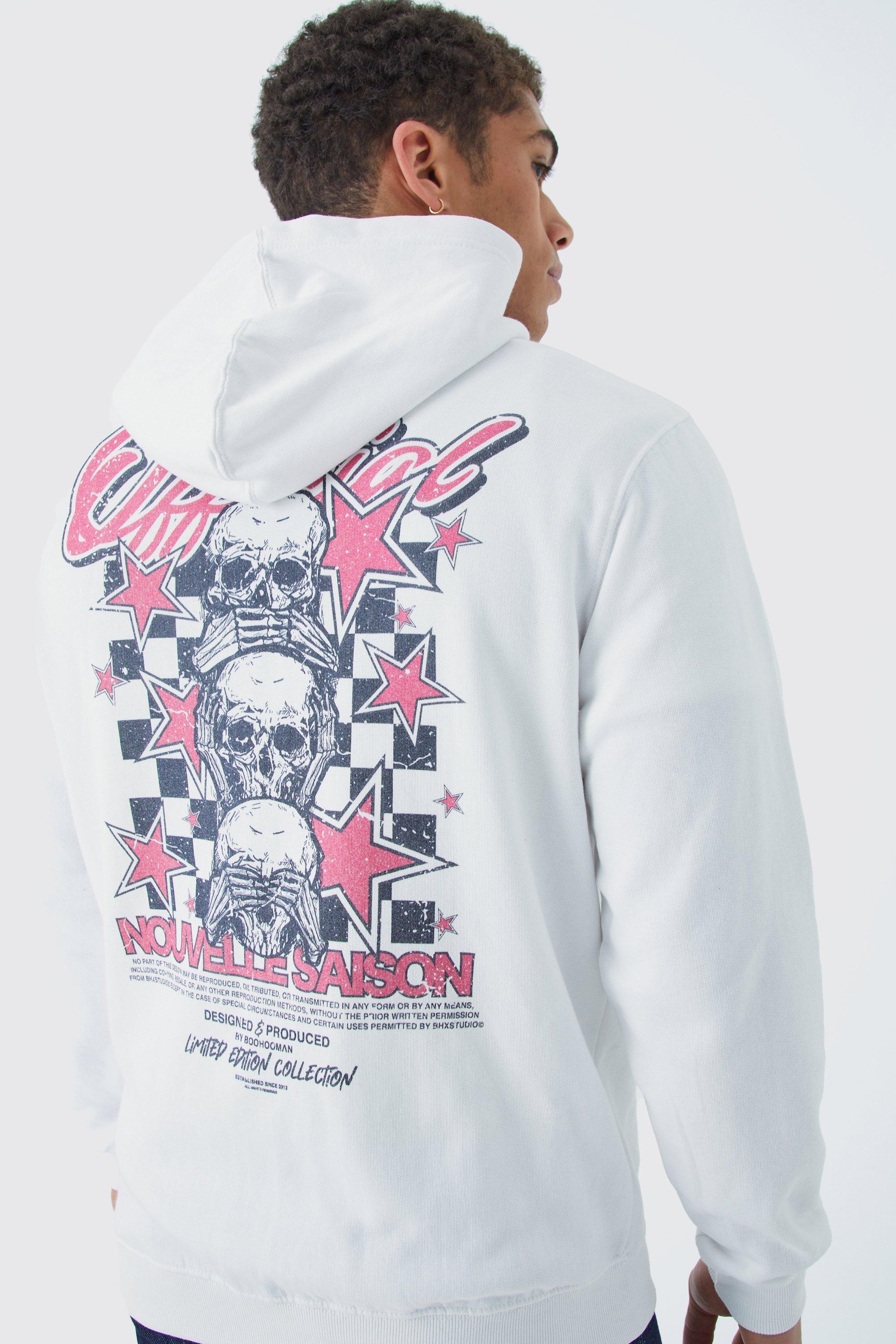 Men's Oversized Boxy Spray Back Print Hoodie | Boohoo UK