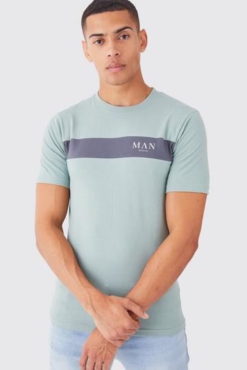 Man Roman Muscle Fit Colour Block T-shirt sage