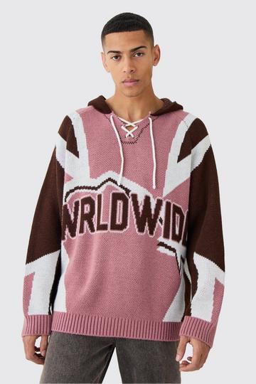 Pink Oversized Lace Up Hockey Jumper With Hood