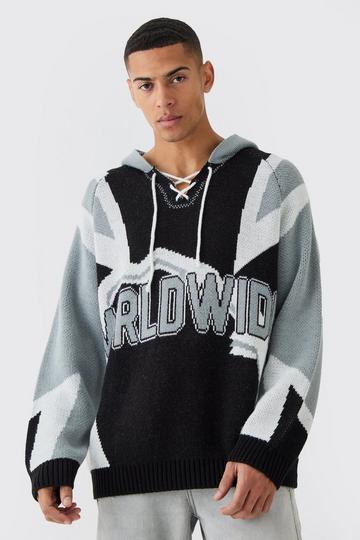 Oversized Lace Up Hockey Jumper With Hood black