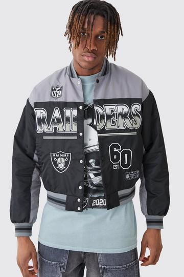 Black Nfl Boxy Raiders Varsity Nylon Embroidered Jacket