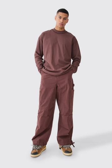 Fixed Waist Washed Parachute Trousers chocolate