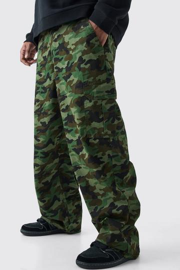 Plus Fixed Waist Relaxed Twill Camo Cargo Trouser multi