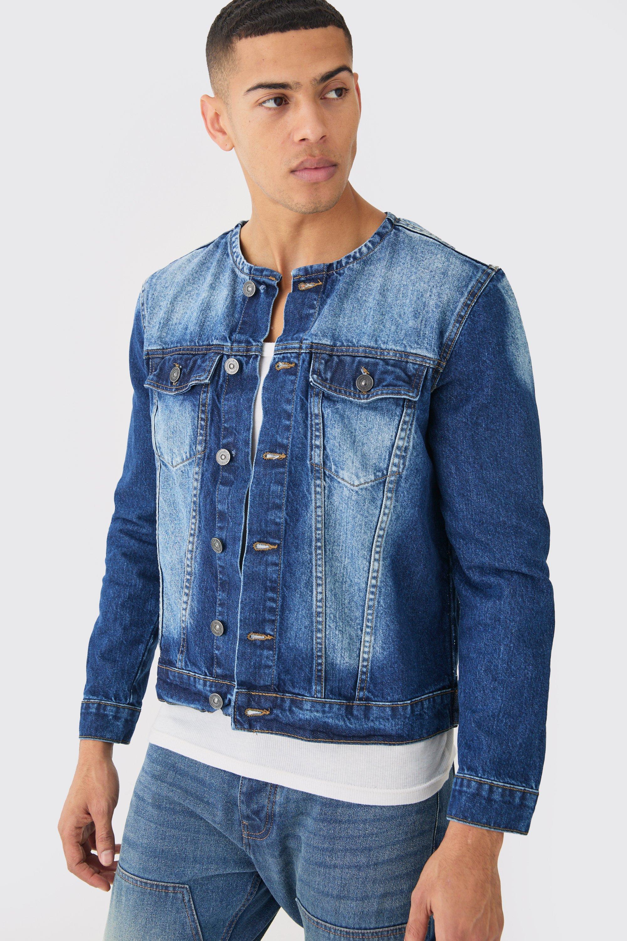 Mens muscle fit hot sale denim jacket