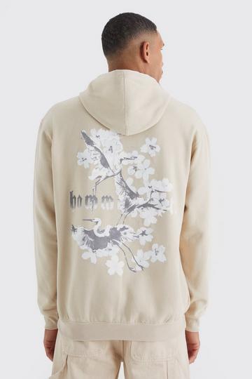 Tall Oversized Homme Blossom Graphic Hoodie sand