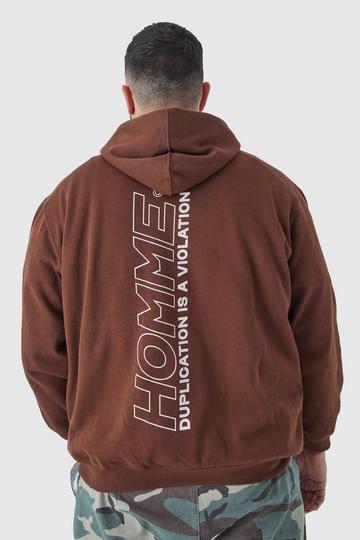 Plus Oversized Homme Back Print Graphic Hoodie chocolate