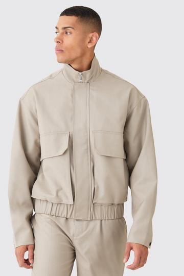 Funnel Neck Relaxed Fit Utility Smart Jacket stone