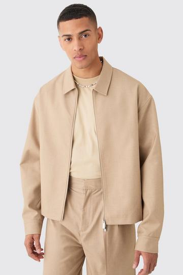 Tailored Zip Up Boxy Fit Harrington Jacket oatmeal