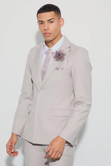 Stone Beige Pocket Square Single Breasted Tailored Jacket
