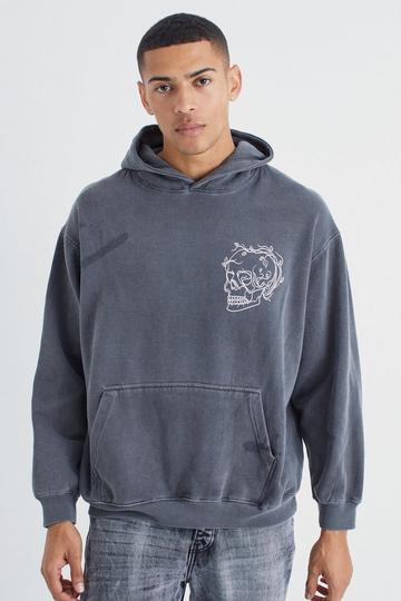 Oversized Overdye Stencil Graphic Hoodie charcoal