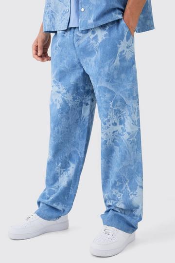 Blue Relaxed Fit Elastic Waist Fabric Interest Jeans
